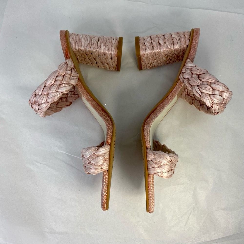 Dolce Vita  Paily Pink Rafia Sandals Braided Straps Chunky Heels - Picture 3 of 16